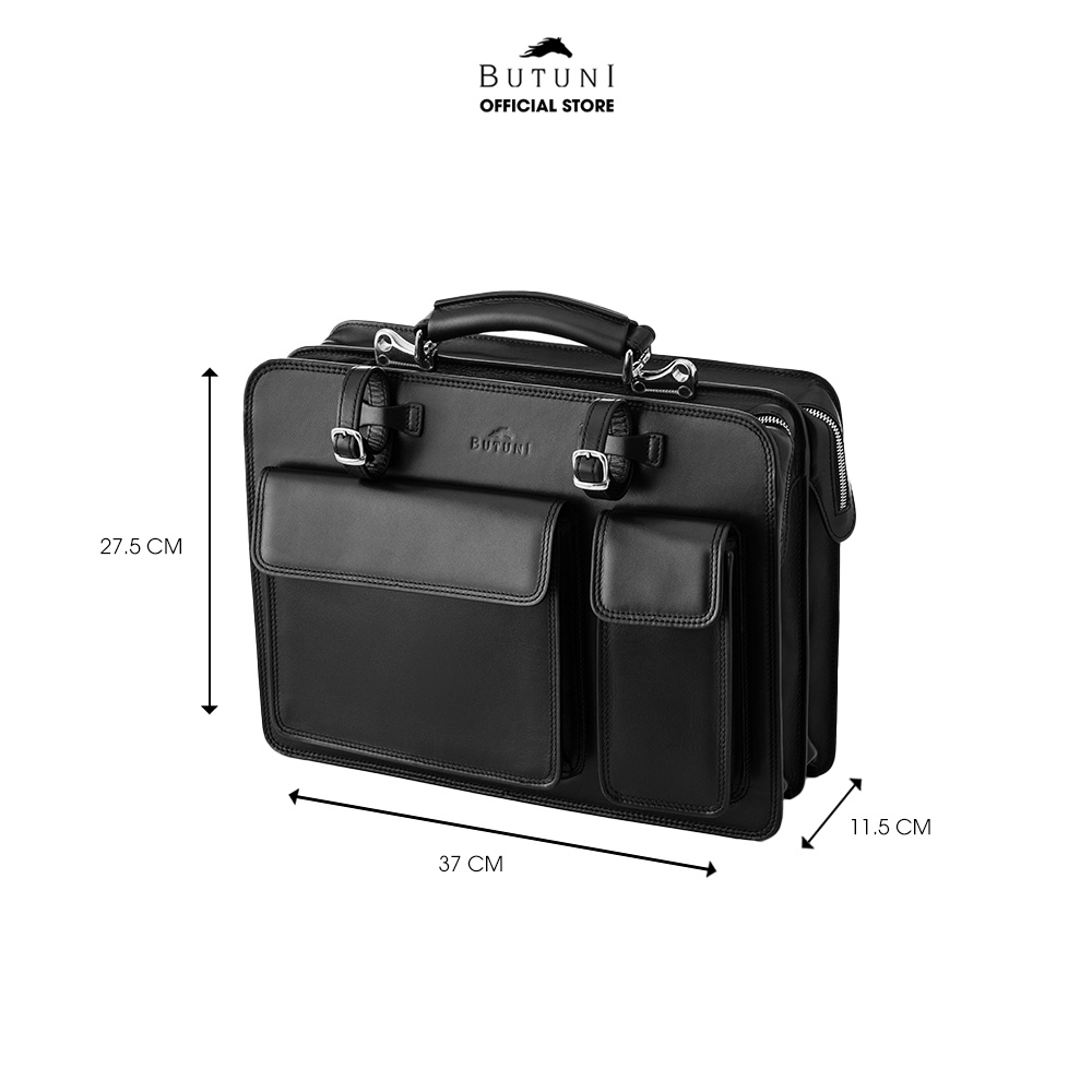 Cặp da thật Butuni Business Messenger Satchel - Đen