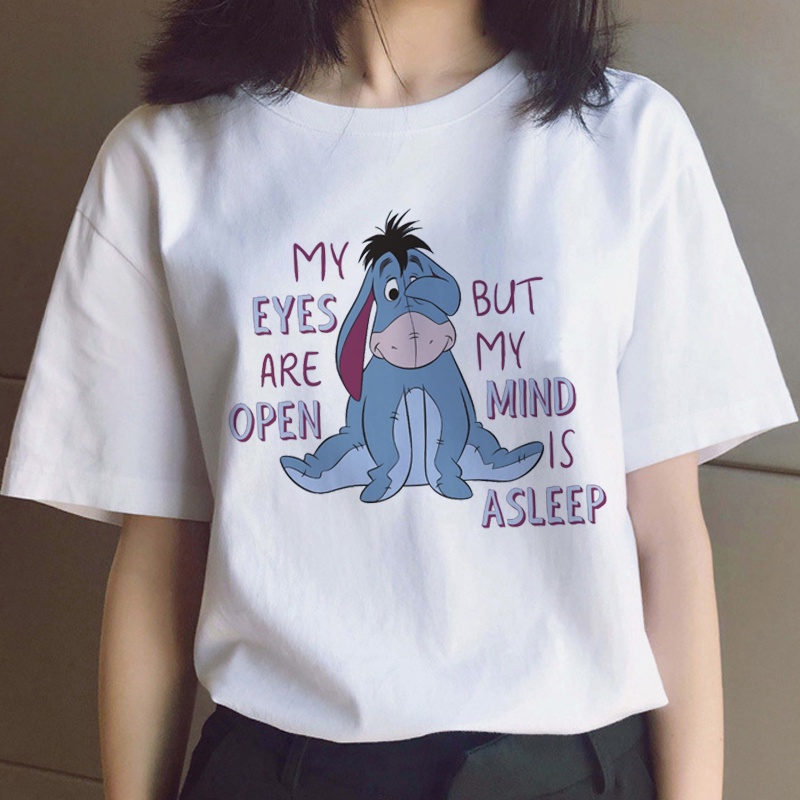 Winnie The Pooh Gấu Hoạt Hình Vui Nhộn Kawaii Người Phụ Nữ Áo Bông Tai Kẹp Dạo Phố Disney Áo Thun Anime Dễ Thương Đồ Họa Áo Thun Hàn Quốc Top Tee