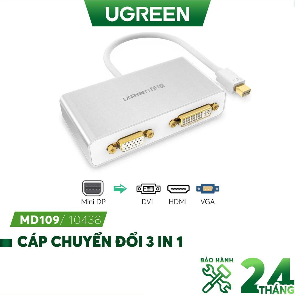 Mua ngay Cáp chuyển đổi 3 trong 1 mini DisplayPort sang HDMI, DVI và VGA UGREEN MD109 [Giảm giá 5%]