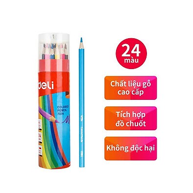 Hộp Bút chì 24 màu Deli 7014 màu sắc phong phú tươi mới rất dễ tô