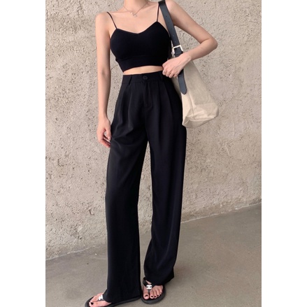 Bộ Áo Ngực + Quần Yếm Lưng Cao Ống Rộng Có Đệm Ngực Không Giảm Đau