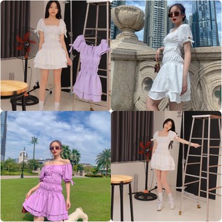 ĐẦM BO CHUN EO 2 MÀU TRẮNG TÍM - ICE DRESS