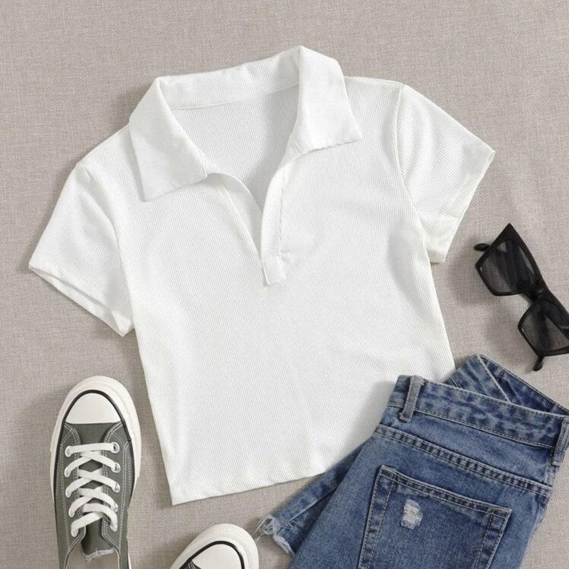 [Mã SKAMFSW175 giảm 10K đơn 50K] Áo croptop polo cổ bẻ nữ - Áo cộc tay thun trơn cổ sơ mi dáng cộc, thiết kế cá tính HOT | BigBuy360 - bigbuy360.vn