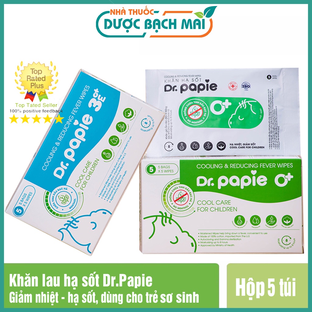 [ CHÍNH HÃNG] Khăn lau hạ sốt Dr Papie 3m - Hộp 25 tờ [Dùng cho trẻ sơ sinh trên 3 tháng]