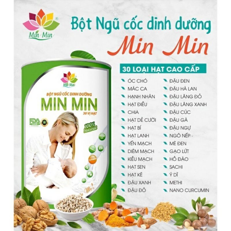Min Min Bột ngũ cốc 30 loại hạt cao cấp bổ sung thêm Curcumin siêu lợi sữa cho mẹ sau sinh