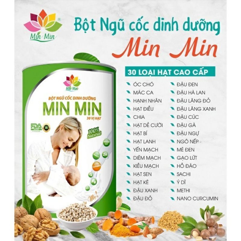 Min Min Bột ngũ cốc 30 loại hạt cao cấp bổ sung thêm Curcumin siêu lợi sữa cho mẹ sau sinh