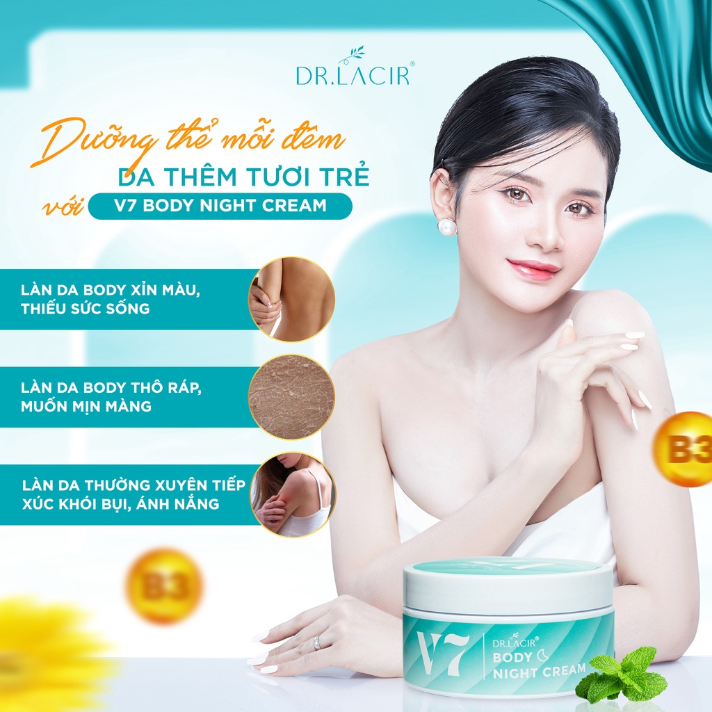 Kem Body Đêm v7 Drlacir,Hộp 120g,giúp dưỡng trắng da body,sáng mịn,trắng sáng,cung cấp độ ẩm cho da,ngăn ngừa lão hóa