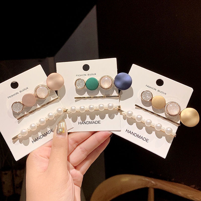 Kẹp Tóc Đính Đá Và Ngọc Trai Nhân Tạo Thời Trang Phong Cách Hàn Quốc Cho Nữ