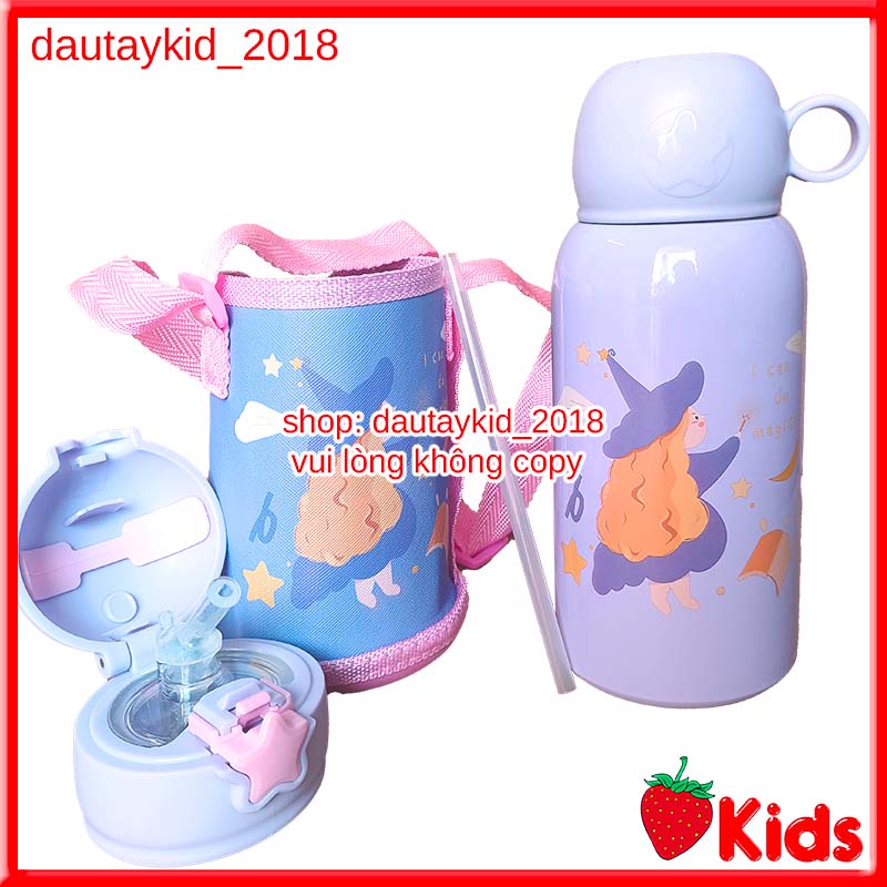 Bình giữ nhiệt nóng lạnh sừng hươu cho bé 500ml 2 nắp tặng kèm túi đeo