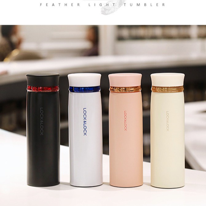 Bình giữ nhiệt Lock&Lock Feather Light Ring Tumbler LHC4131 450ML, 6 màu bằng thép không gỉ, có lưới lọc trà - BABYHOPSG