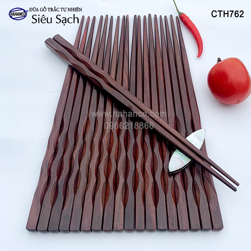 Đũa Nhật Gỗ Trắc Đầu Lượn Sóng HAHANCO (Hộp 10 Đôi) Kháng Khuẩn Không Nấm Mốc- CTH762