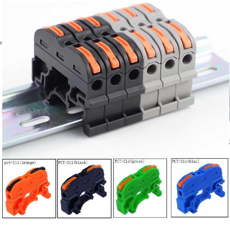 Đầu nối nhanh dây điện gắn ray PCT-211, chịu tải 32A cút Nối nhanh dây điện gắn ray tủ at siêu đẹp