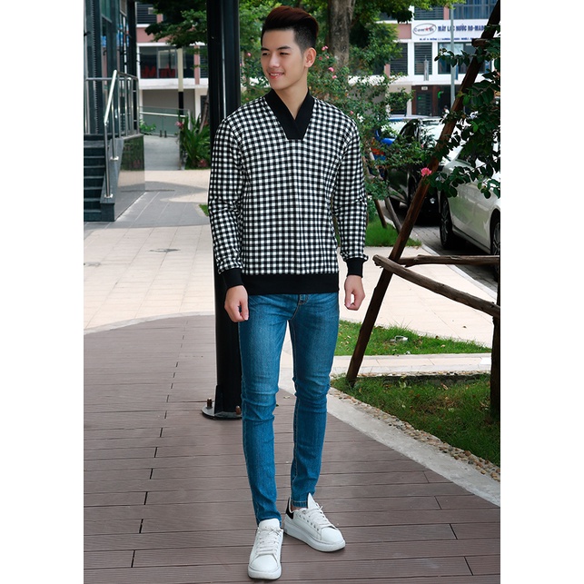 Áo thu đông Nam Narsis D4119 kẻ caro đen trắng