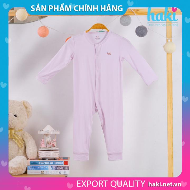 Bộ body liền dài tay cho bé sơ sinh, bodysuits dài tay cài giữa vải sợi tre siêu mềm (Bamboo) HAKI BB007