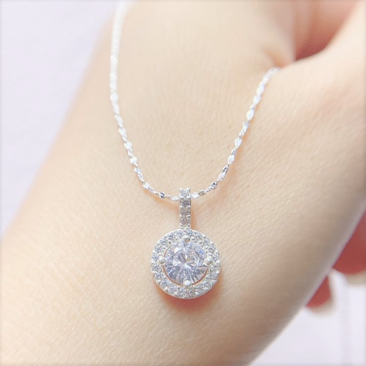 Dây chuyền bạc Evasilver mặt tròn đính đá nữ tính, Trang sức bạc Ý cao cấp
