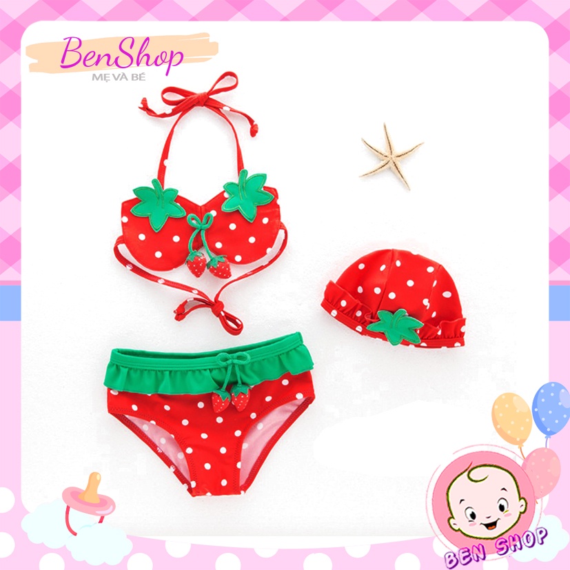 Bikini hình trái dâu cực Kute cho bé gái đi biển