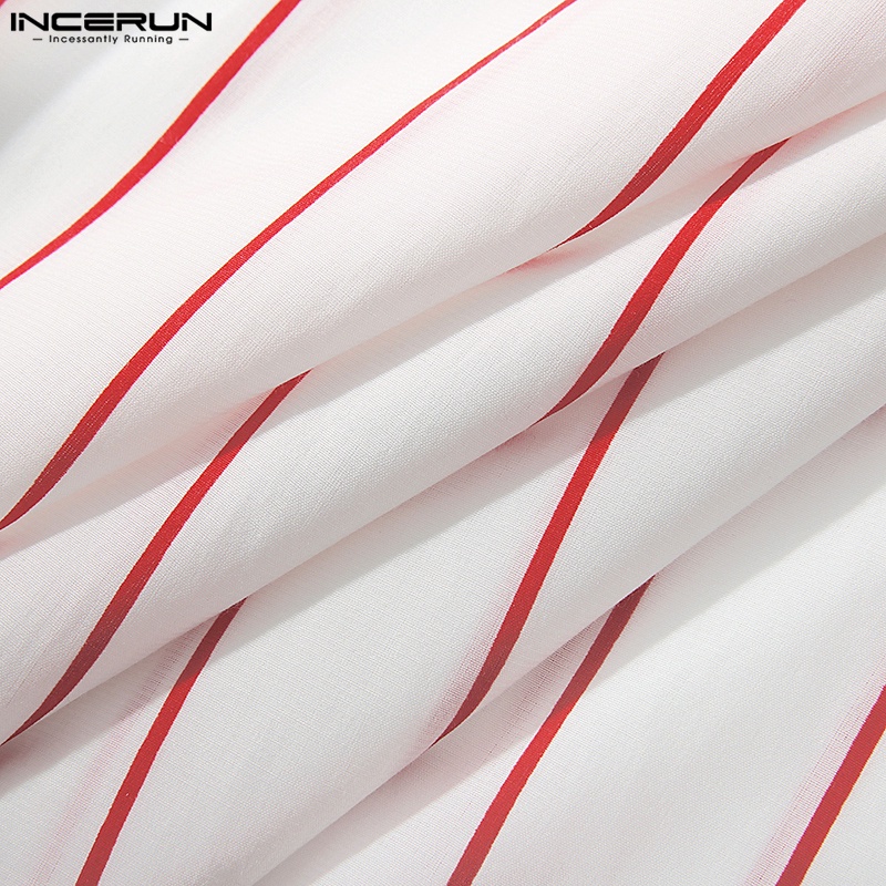 INCERUN Áo Sơ Mi Baggy Tay Dài Kẻ Sọc Thời Trang Cho Nam Giới