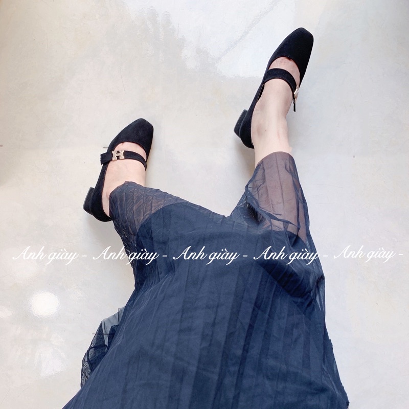 CG16 - Giày mũi vuông da lộn , da bóng quai ngang chữ đá gót vuông 3p hàng VN da mềm phù hợp đi chơi đi làm , du lịch