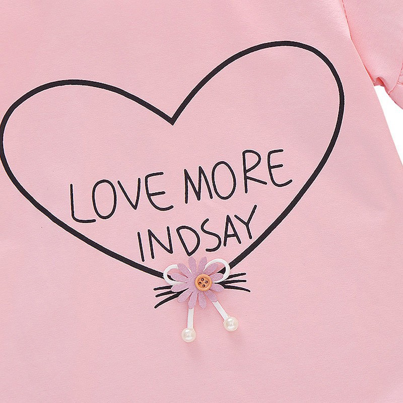 Áo thun ngắn tay in họa tiết trái tim cho bé gái