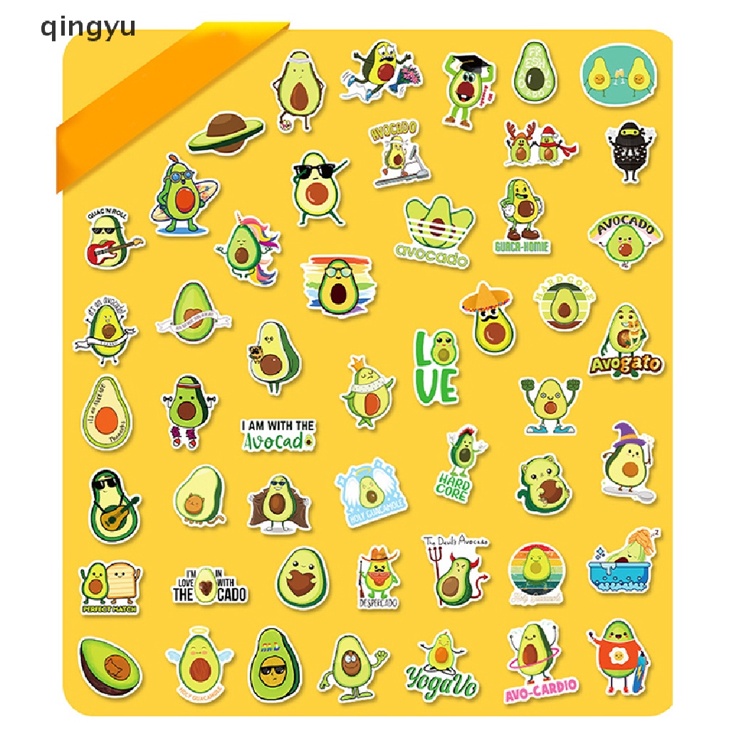 Bộ 50 Miếng Dán Hình Quả Bơ Hoạt Hình Dễ Thương Trang Trí Laptop Guitar Vali Ván Trượt Điện Thoại