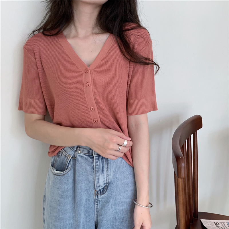 SUXI Áo Dệt Kim Cổ Chữ V Nhiều Màu Tùy Chọn Cho Nữ