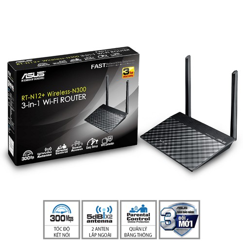 Bộ Phát Wifi Không Dây Asus RT-N12+ 300Mbps  (App quản lý từ xa, quản lý thời gian máy sử dụng)