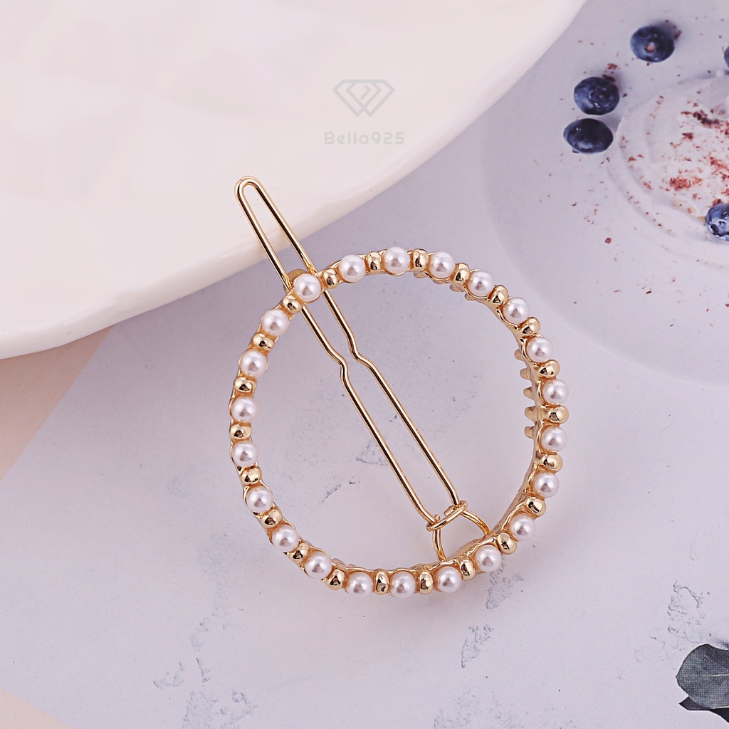 Kẹp tóc Bella 925 cài tóc đính đá mặt cười, vòng tròn dễ thương