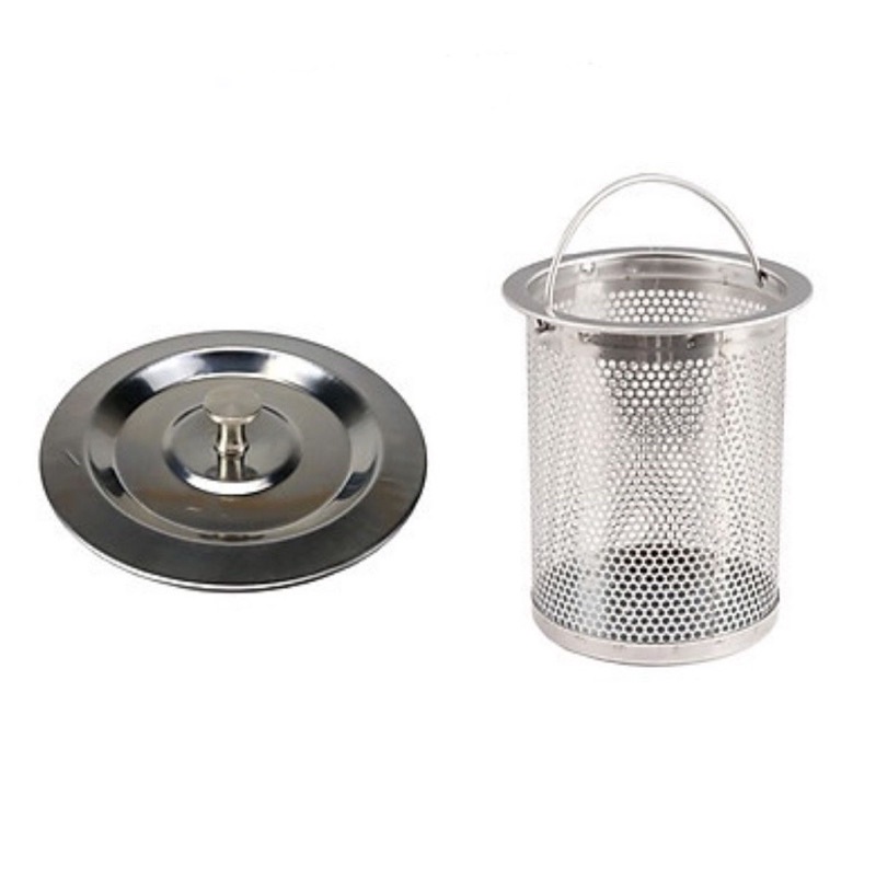 Giỏ lọc rác bồn rửa bát inox chống gỉ, ống lọc rác có nắp đậy