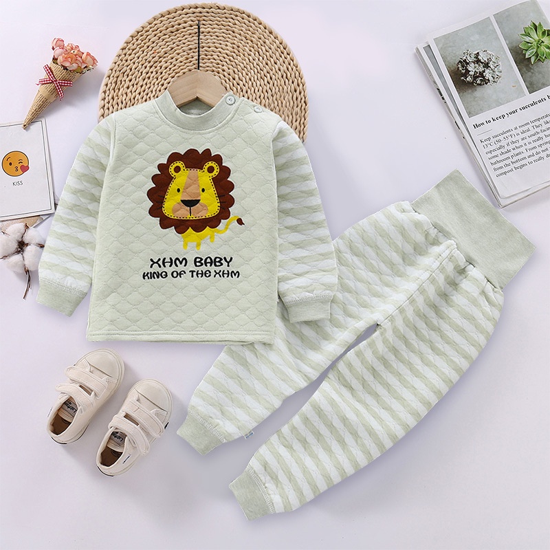 Bộ dài tay thu đông trần bông cho bé trai bé gái Bộ quần áo trần bông quần cạp cao cho bé BD01