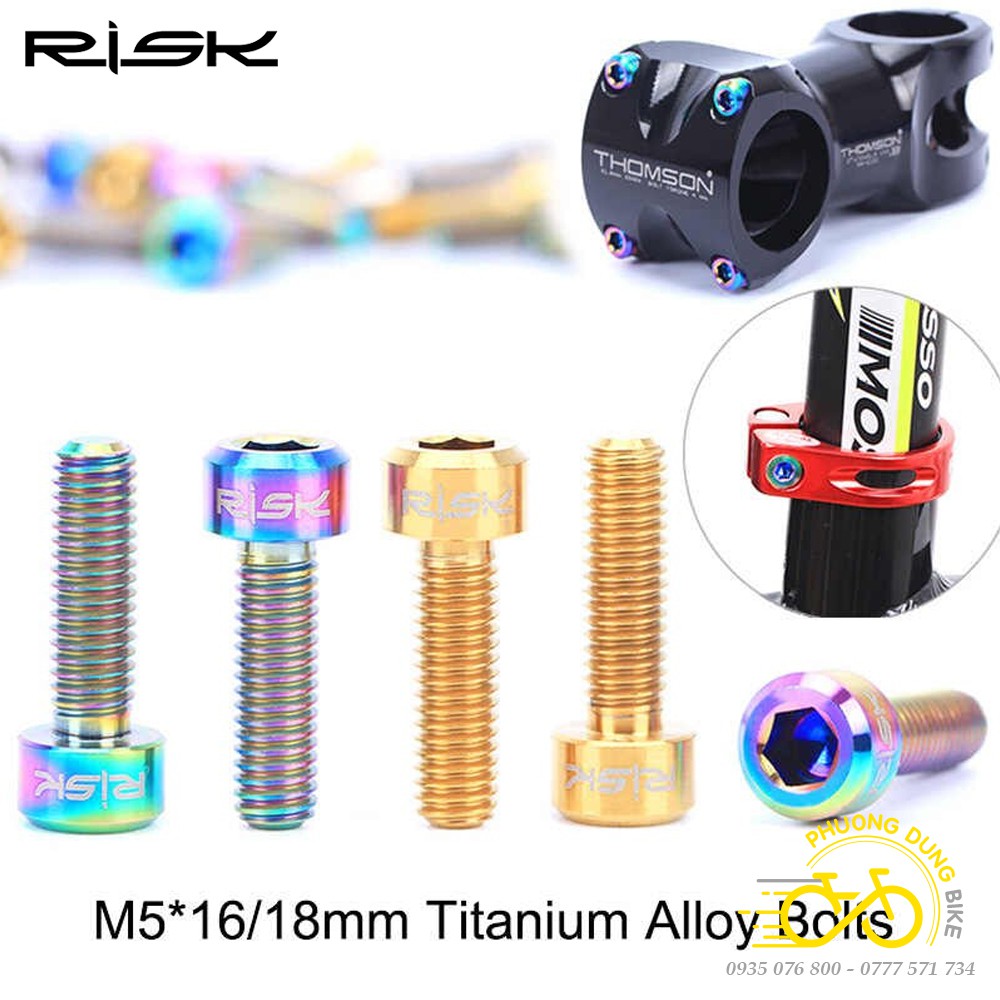 Bộ 6 Ốc vít Titanium xe đạp RISK M5x16mm / M5x18mm / M5x20mm