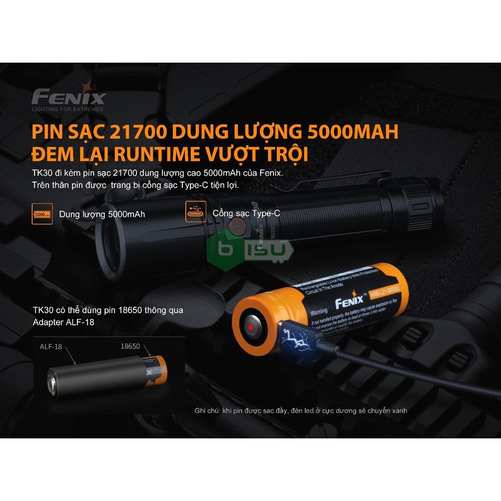 ĐẠI LÝ ĐỘC QUYỀN FENIX - Đèn pin Fenix - TK30 (đèn laser trắng, 500 Lumens, chiếu xa 1.2km)