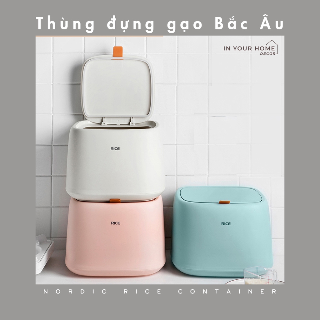 [FREESHIP + SALE] Thùng đựng gạo 10kg có nắp đậy kín chống côn trùng và chống ẩm cho hộ gia đình phong cách Bắc Âu