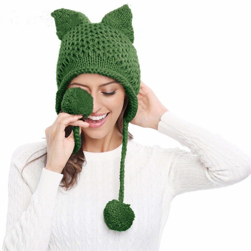 Mũ Len Beanie Tai Mèo Dễ Thương Cho Nữ