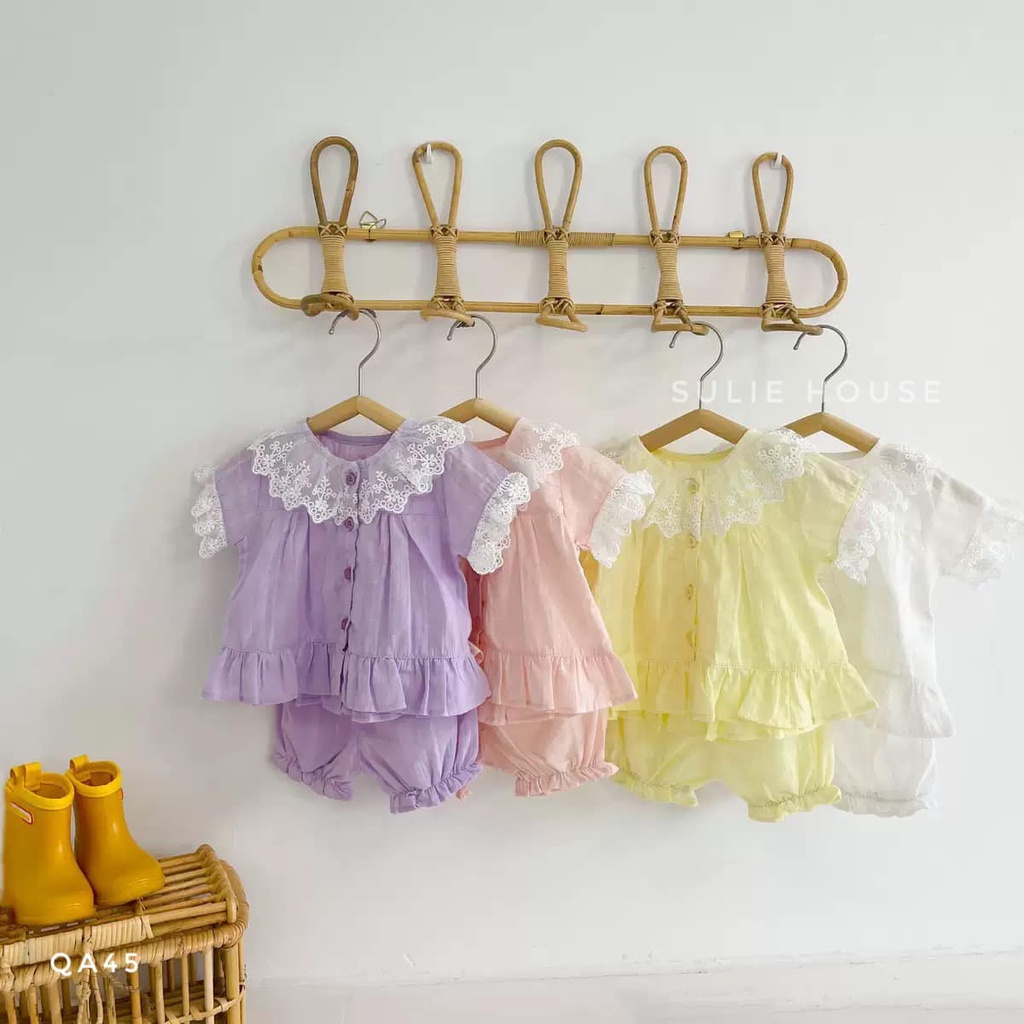 Set bộ pijama cộc tay ren ngực - QA45