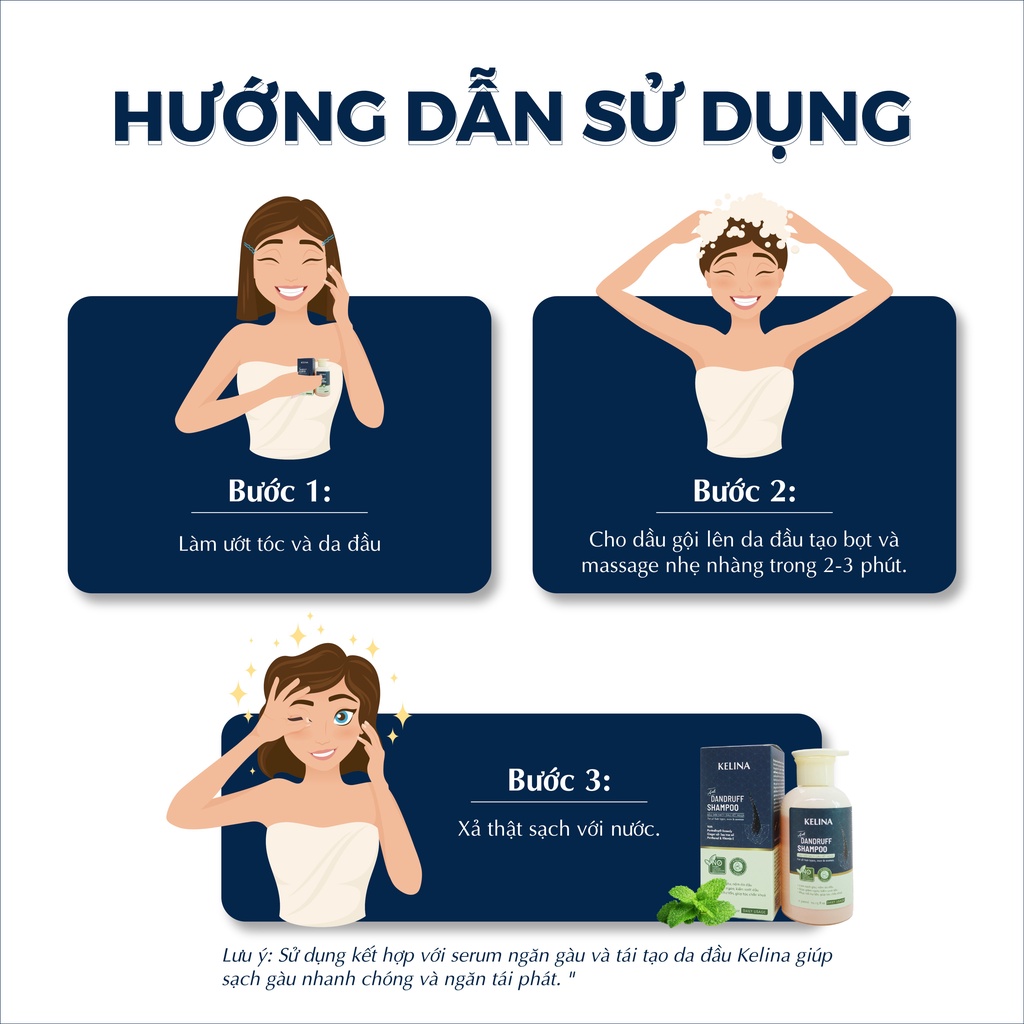 Dầu Gội Sạch Gàu Ngứa, Nấm Da Đầu Kelina, Không Gây Khô Tóc, An Toàn, Hiệu Quả Nhanh, Ngăn Tái Phát Tốt 300ml