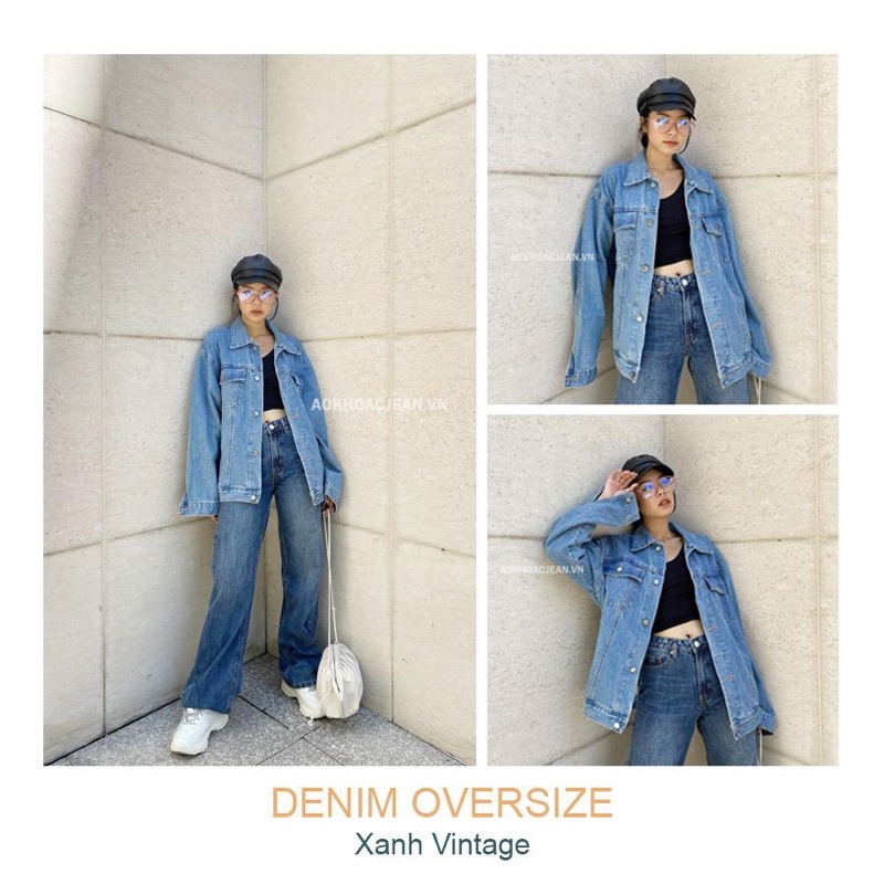 Áo Khoác Jean denim form rộng unisex Xanh Vintage dành cho nam nữ , áo có 6 túi và túi trong
