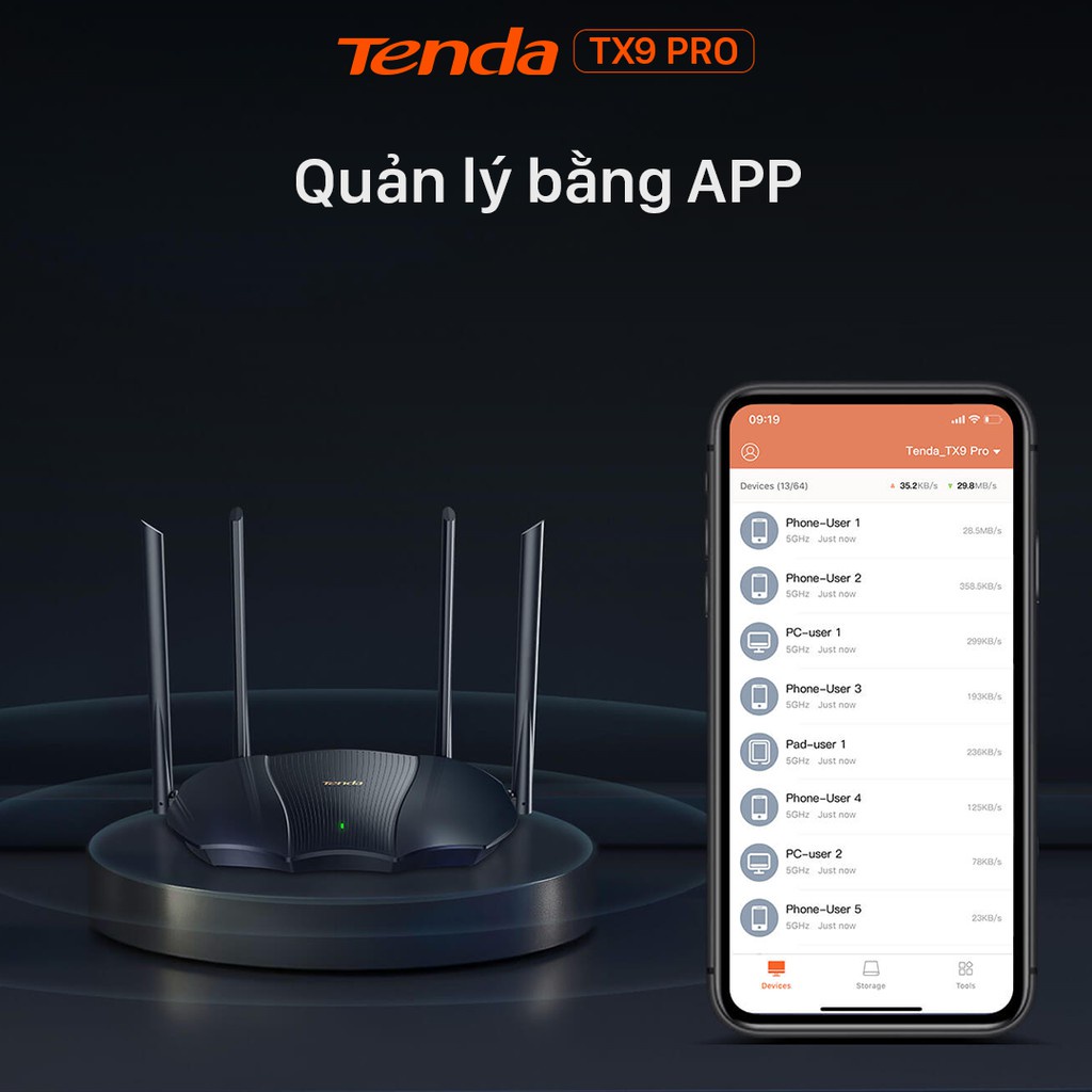 Tenda Thiết bị phát Wifi Tenda TX9 Pro Chuẩn Wifi 6 AX3000Mbps phát wifi xuyên tường