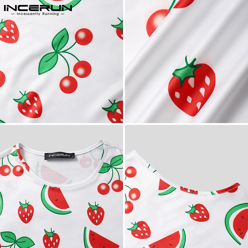 Áo không tay INCERUN họa tiết cherry xẻ tà thời trang trẻ trung cho nam