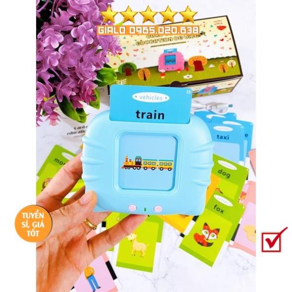Máy đọc thẻ Tiếng anh Flashcard cho bé 112 thẻ với 224 từ vựng thông dụng Happy world-sạc cổng USB không sóng điện từ