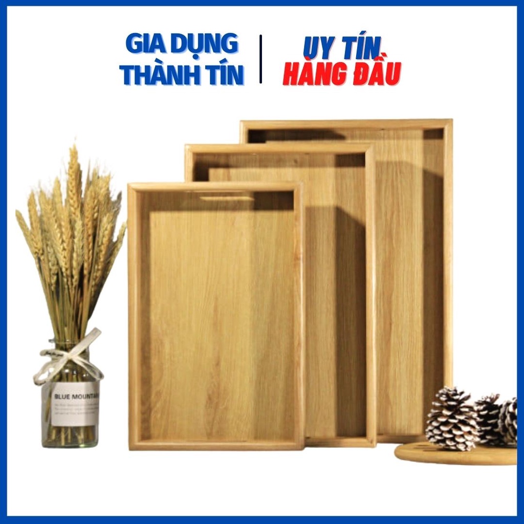 Khay gỗ chữ nhật có tay cầm, gỗ sồi cao cấp nhập khẩu châu Âu - bền đẹp, chống mối mọt, hương thơm tự nhiên