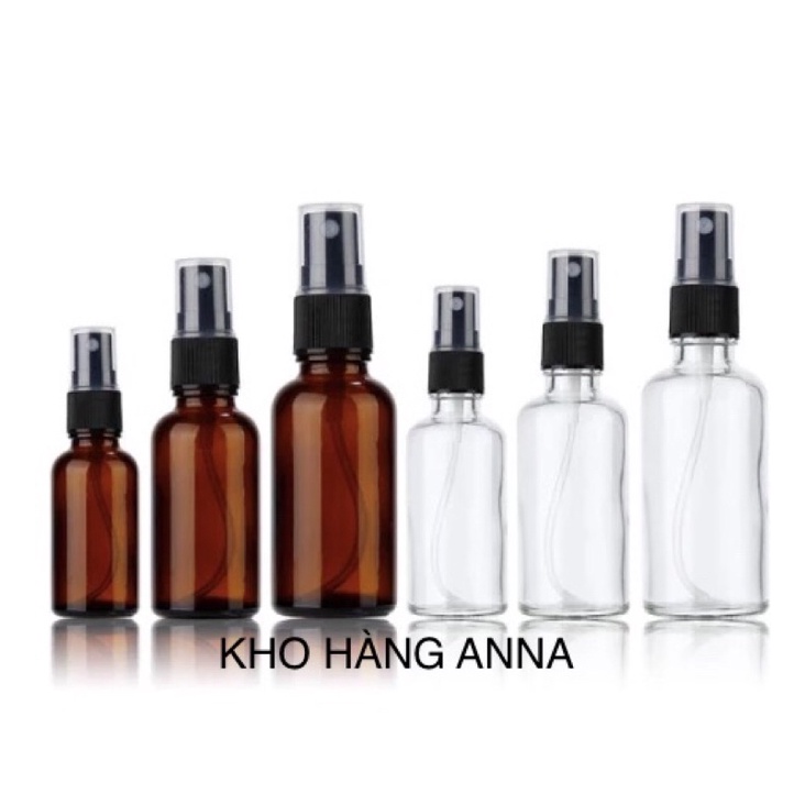 COMBO 5 chai thủy tinh xịt sương/ bóp giọt đựng tinh dầu - Chai Nâu/ trong suốt thủy tinh 100ml/ 50ml/ 30ml/ 20ml/ 10ml