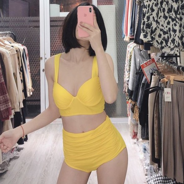 Bikini hai mảnh đẹp dây vai to màu vàng  có gọng nâng ngực mặc đi biên đi bơi ( Đảm bảo 100% như hình)