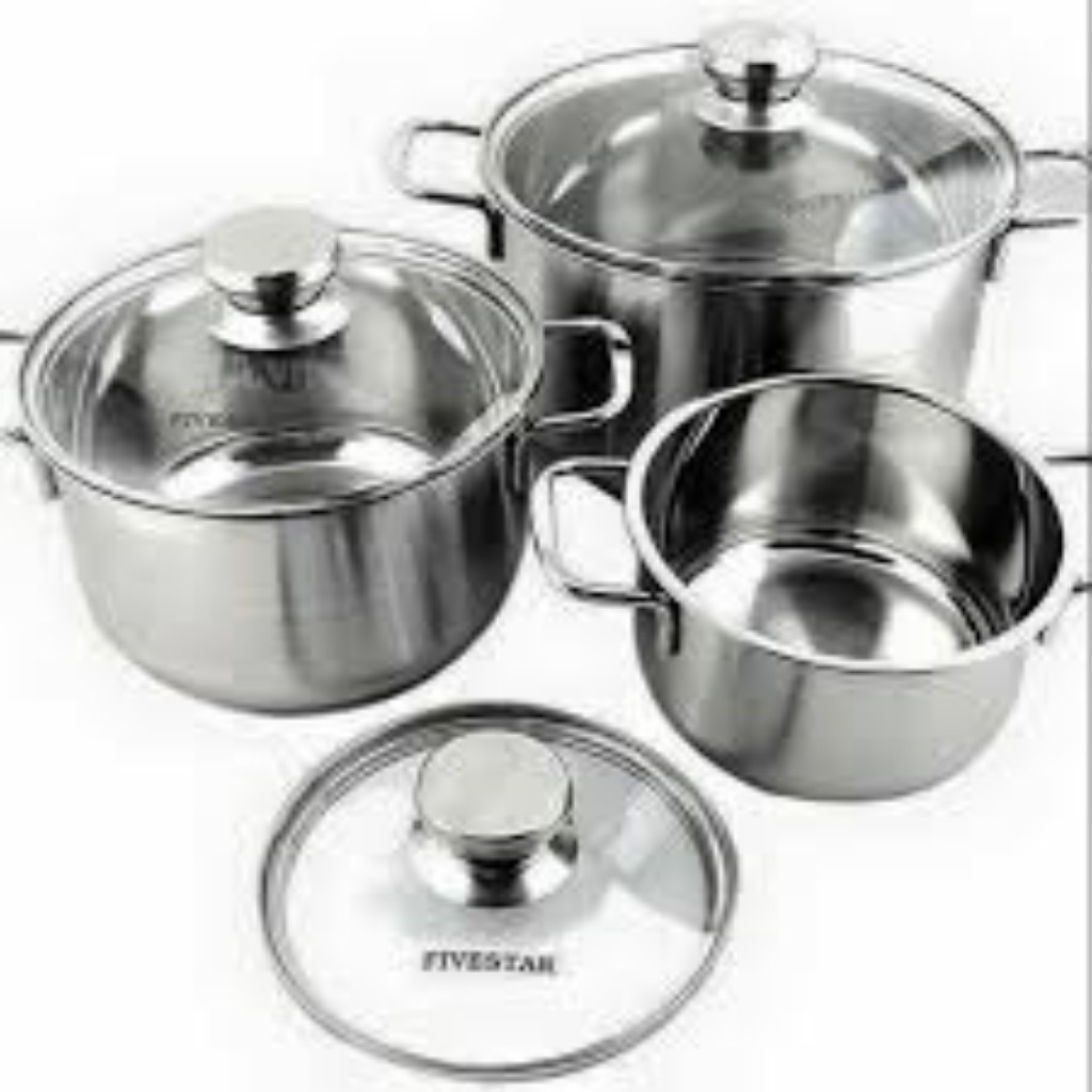 Bộ Nồi Inox Cao Cấp Nắp Kính Five Star Dùng Được Bếp Từ - Set 3 Cái 16-20-24cm (hàng chính hãng bảo hành 5 năm)