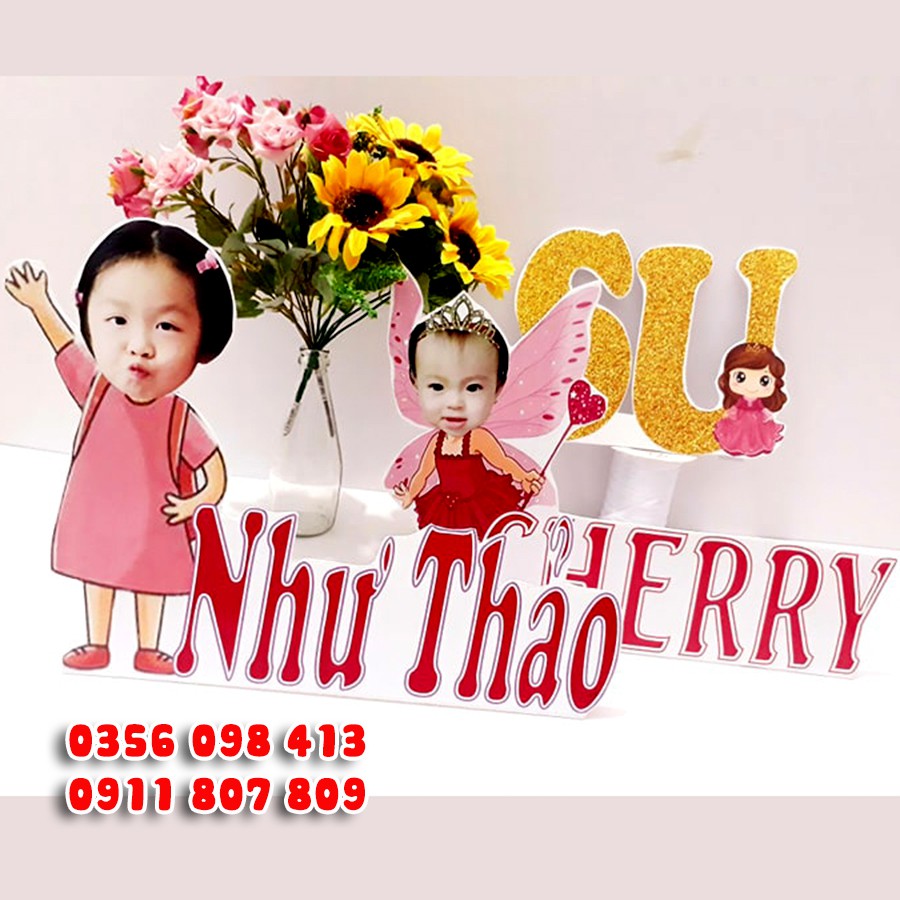 Chibi kèm bảng tên để bàn cho bé trai bé gái - trang trí sinh nhật thôi nôi đầy tháng