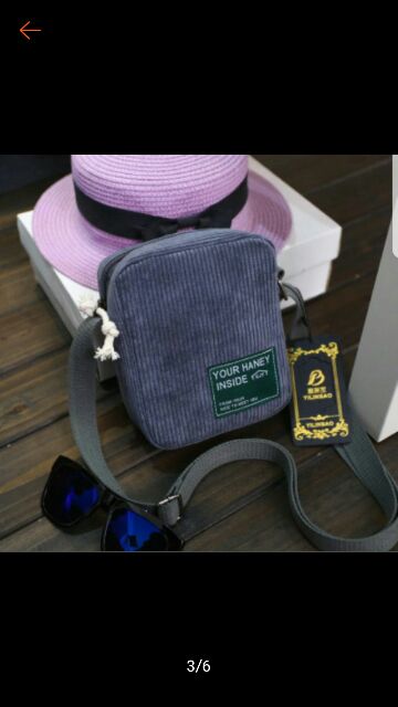 Túi đeo chéo nữ mini vải nhung sọc kẻ tăm Living - tuicheo054