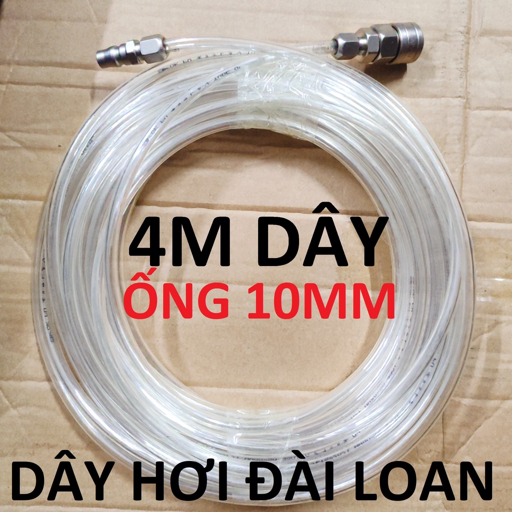 Dây hơi thẳng 4m, dây 6x10mm, kèm bộ đầu nối nhanh cao cấp (SS1839) (SS1976)