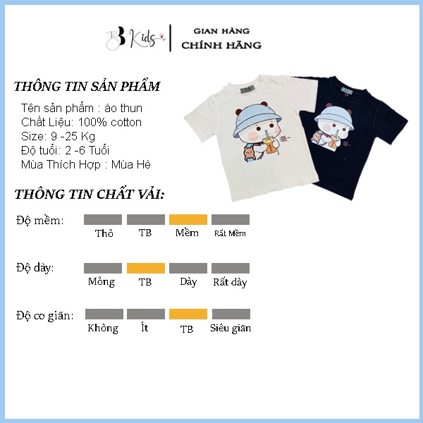 Áo Thun Ngắn Tay Cho Bé BB Kids In Hình Gấu Trà Sữa Chất Liệu Cotton 100% Co Giãn 4 Chiều