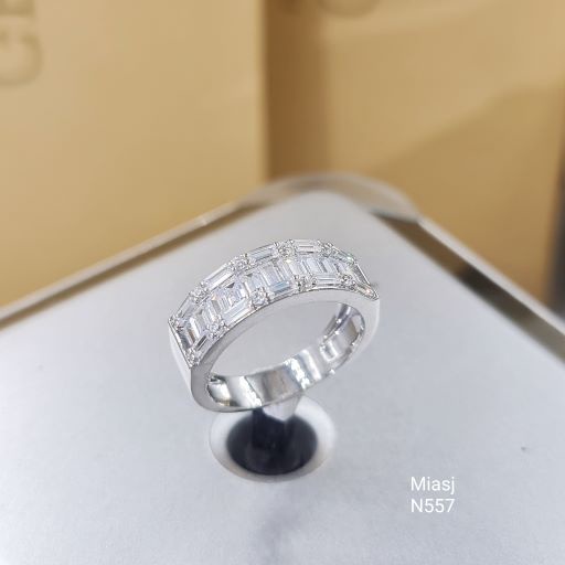 Nhẫn full xoàng Ý S925 MiASJ N557  nạm đá Baguet cao cấp, sang trọng
