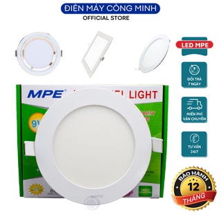 Đèn led âm trần tròn MPE 9w siêu mỏng, Đèn trang trí ánh sáng trắng vàng BẢO HÀNH 12 tháng