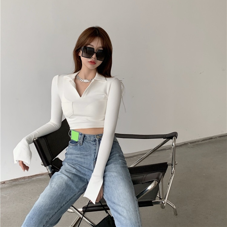 Áo khoác tay dài cổ bẻ dáng ôm thời trang mùa thu | BigBuy360 - bigbuy360.vn